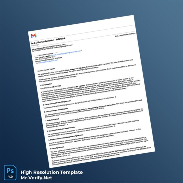 Editable India IDBI Bank Employment Verification Letter Word and Pdf Template 4 page