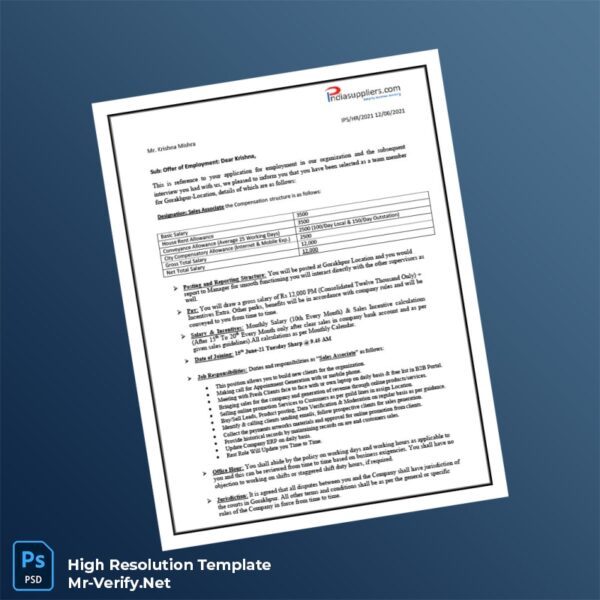 Editable India IDEASPROMO SOLUTIONS Employment Verification Letter Word and Pdf Template 2 page