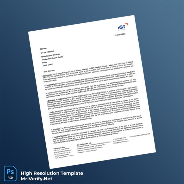 Editable India IGT Solutions Private Limited Employment Verification Letter Word and Pdf Template 5 page Editable India IGT Solutions Private Limited Employment Verification Letter Word and Pdf Template 5 page