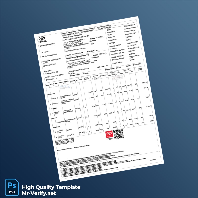 India IJM Motors Pvt Ltd Invoice Template in Word and PDF formats 2 page India IJM Motors Pvt Ltd Invoice Template in Word and PDF formats 2 page