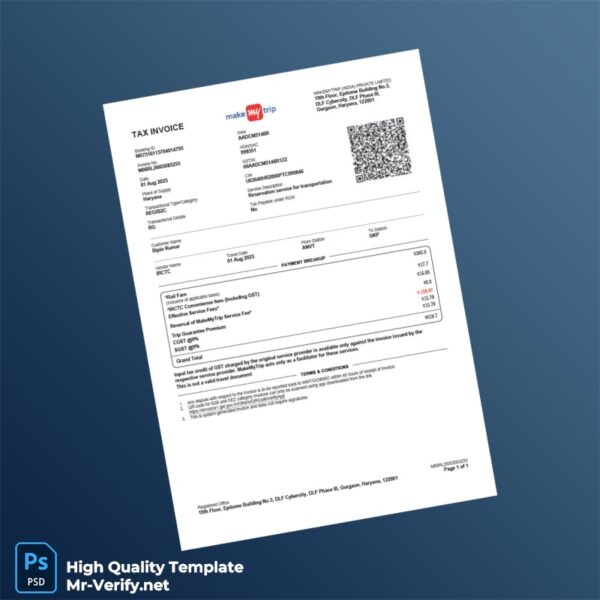 India IRCTC Invoice Template in Word and PDF formats India IRCTC Invoice Template in Word and PDF formats