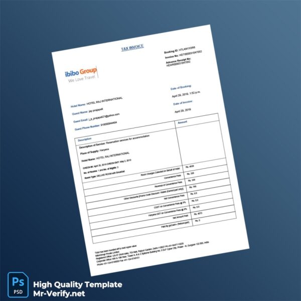 India Ibibo Group Private Limited Tax Invoice Template in Word and PDF formats 2 page