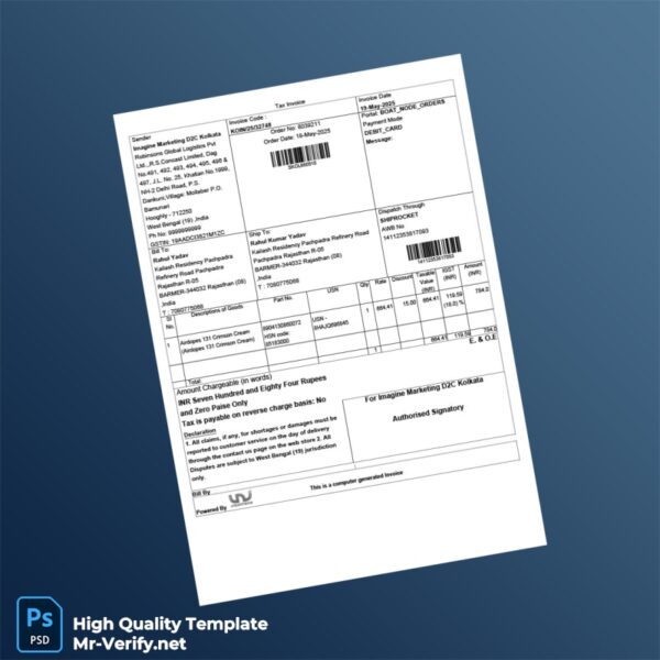 India Imagine Marketing D2C Invoice Template in Word and PDF formats India Imagine Marketing D2C Invoice Template in Word and PDF formats