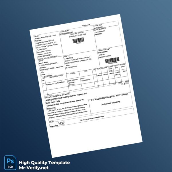 India Imagine Marketing Ltd Tax Invoice Template in Word and PDF formats India Imagine Marketing Ltd Tax Invoice Template in Word and PDF formats