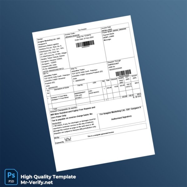 India Imagine Marketing Pvt Ltd Invoice Template in Word and PDF formats India Imagine Marketing Pvt Ltd Invoice Template in Word and PDF formats