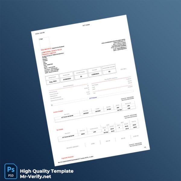 India Imperial Build Tech Private Limited Tax Invoice Template in Word and PDF formats 2 page India Imperial Build Tech Private Limited Tax Invoice Template in Word and PDF formats 2 page