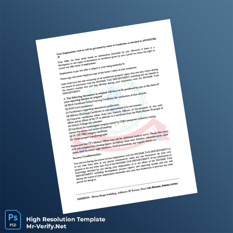 Editable India Income Tax Department Employment Verification Letter Word and Pdf Template 3 page Editable India Income Tax Department Employment Verification Letter Word and Pdf Template 3 page