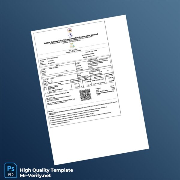 India Indian Railway Catering and Tourism Corporation Limited Invoice Template in Word and PDF formats India Indian Railway Catering and Tourism Corporation Limited Invoice Template in Word and PDF formats