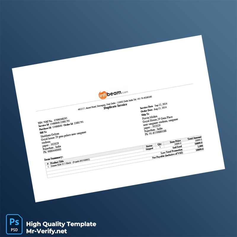 India Infibeam Invoice Template in Word and PDF formats 2 page India Infibeam Invoice Template in Word and PDF formats 2 page