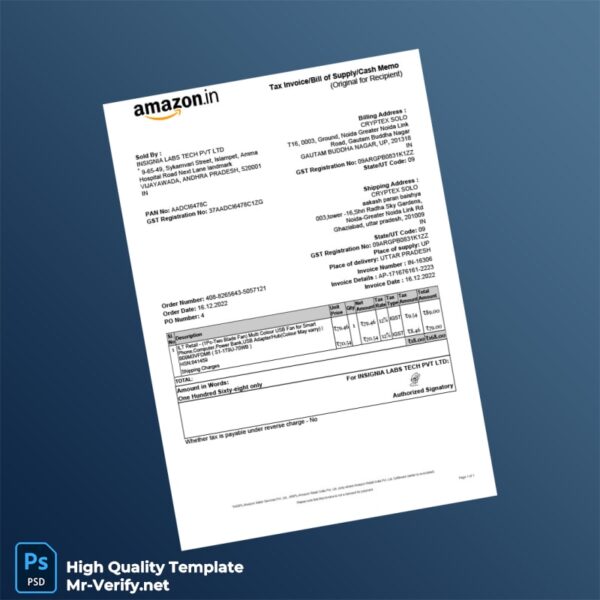 India Insignia Labs Tech Pvt Ltd Tax Invoice Template in Word and PDF formats