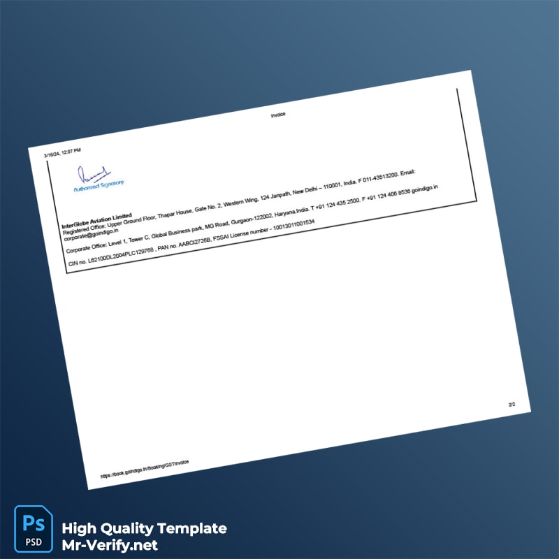 India InterGlobe Aviation Limited Invoice Template in Word and PDF formats 2 page India InterGlobe Aviation Limited Invoice Template in Word and PDF formats 2 page