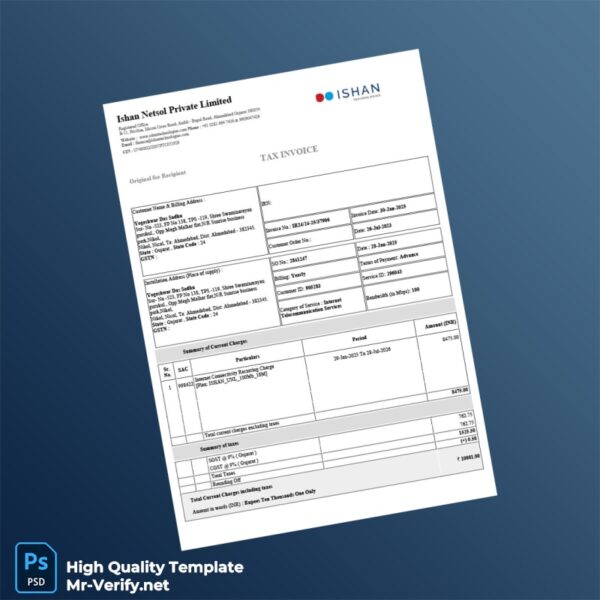 India Ishan Netsol Private Limited Tax Invoice Template in Word and PDF formats 2 page India Ishan Netsol Private Limited Tax Invoice Template in Word and PDF formats 2 page