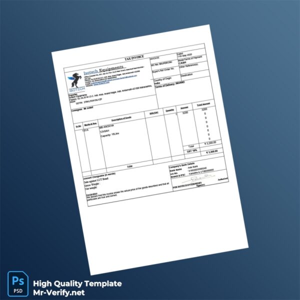India Isotech Equipments Tax Invoice Template in Word and PDF formats India Isotech Equipments Tax Invoice Template in Word and PDF formats