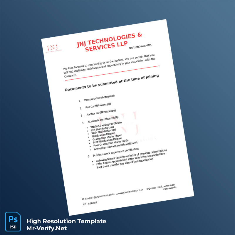 Editable India JNJ Technologies Services LLP Employment Verification Letter Word and Pdf Template 4 page Editable India JNJ Technologies Services LLP Employment Verification Letter Word and Pdf Template 4 page