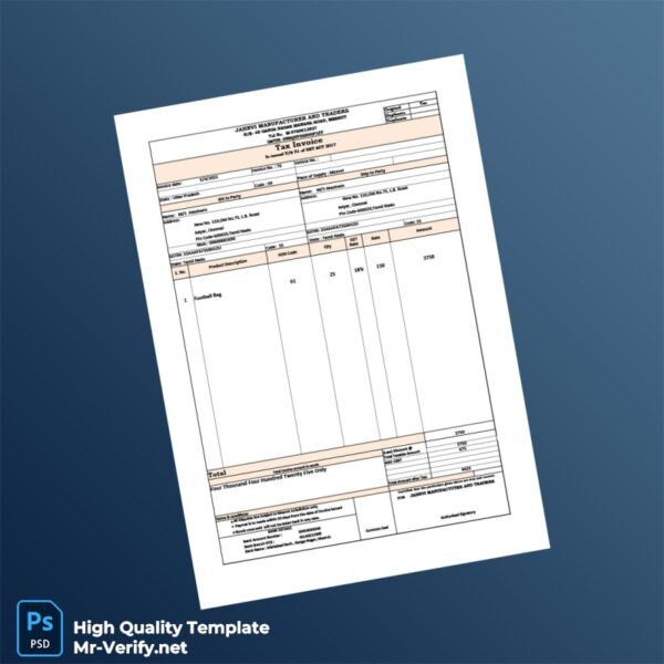 India Jahnvi Manufacturer and Traders Tax Invoice Template in Word and PDF formats India Jahnvi Manufacturer and Traders Tax Invoice Template in Word and PDF formats