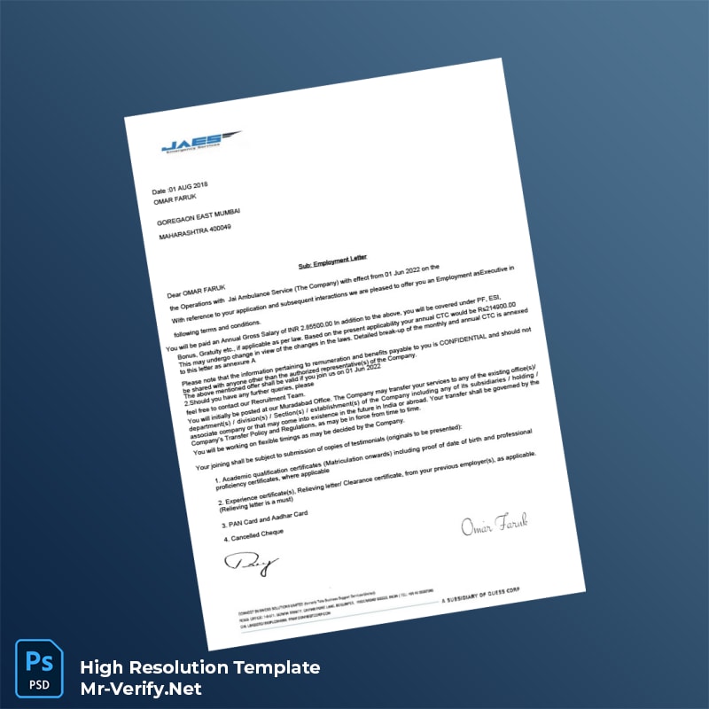 Editable India Jai Ambulance Service Employment Verification Letter Word and Pdf Template 4 page Editable India Jai Ambulance Service Employment Verification Letter Word and Pdf Template 4 page