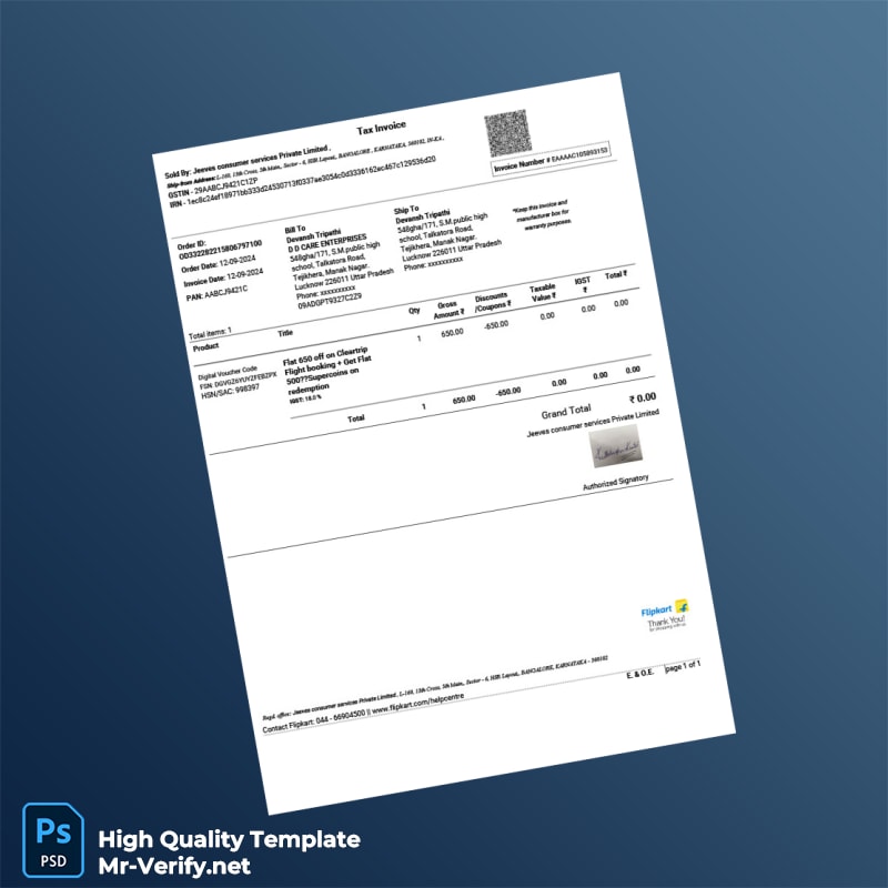 India Jeeves Consumer Services Tax Invoice Template in Word and PDF formats India Jeeves Consumer Services Tax Invoice Template in Word and PDF formats