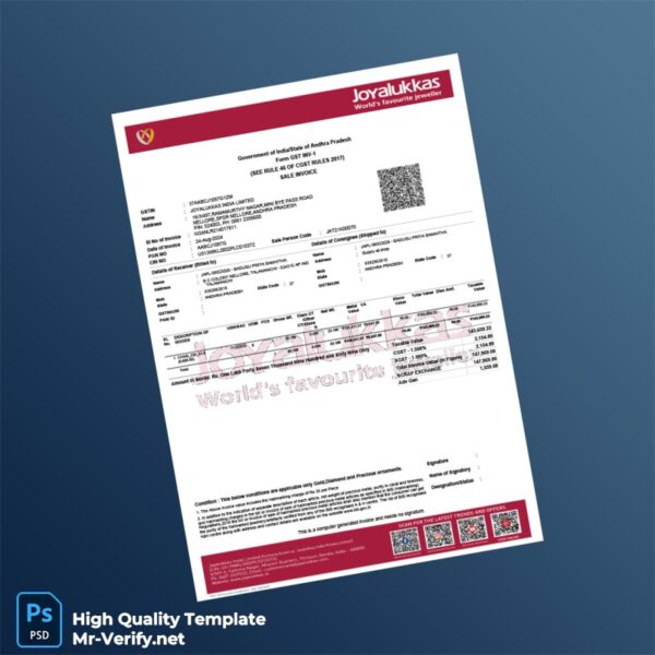 India Joyalukkas Invoice Template in Word and PDF formats