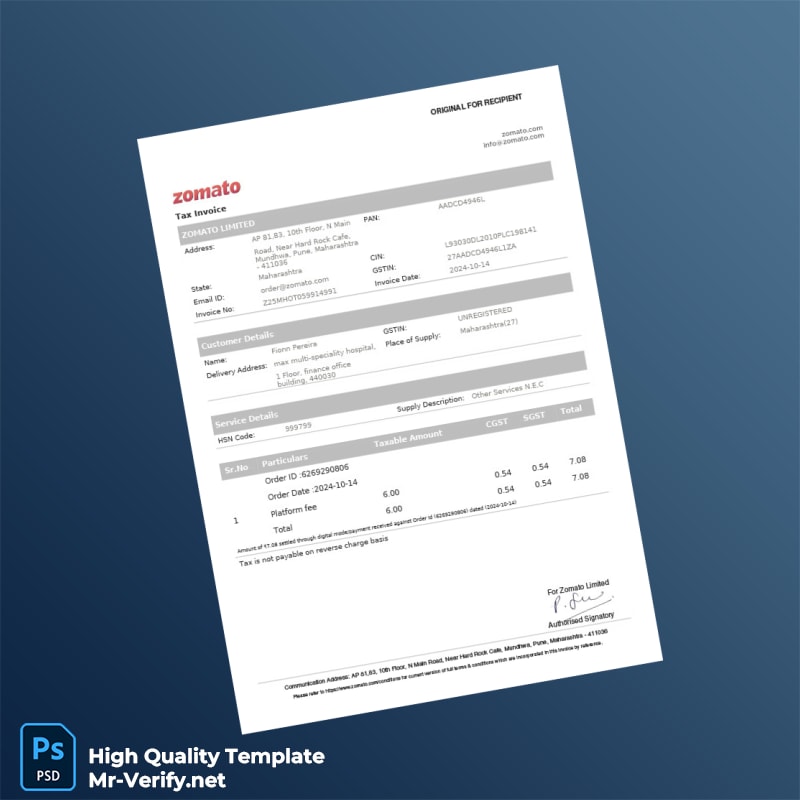 India Jubilant Foodworks Limited Invoice Template in Word and PDF formats 2 page India Jubilant Foodworks Limited Invoice Template in Word and PDF formats 2 page