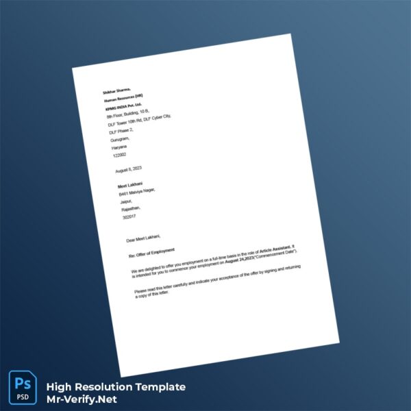 Editable India KPMG INDIA Pvt Ltd Employment Verification Letter Word and Pdf Template 4 page Editable India KPMG INDIA Pvt Ltd Employment Verification Letter Word and Pdf Template 4 page