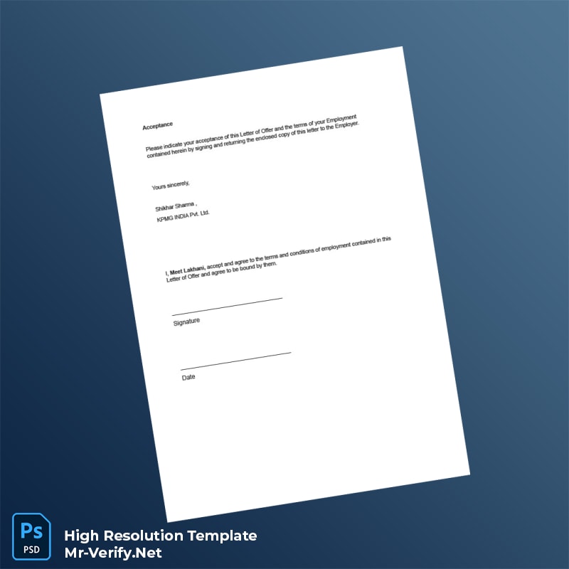 Editable India KPMG INDIA Pvt Ltd Employment Verification Letter Word and Pdf Template 4 page Editable India KPMG INDIA Pvt Ltd Employment Verification Letter Word and Pdf Template 4 page