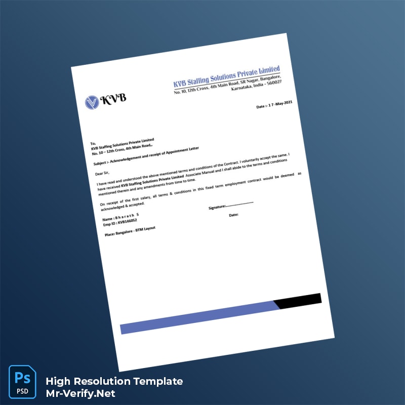 Editable India KVB Staffing Solutions Private Limited Employment Verification Letter Word and Pdf Template 5 page Editable India KVB Staffing Solutions Private Limited Employment Verification Letter Word and Pdf Template 5 page