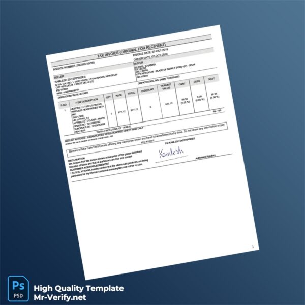 India Kamlesh Enterprises Tax Invoice Template in Word and PDF formats India Kamlesh Enterprises Tax Invoice Template in Word and PDF formats