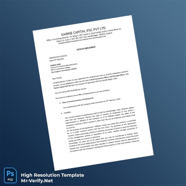 Editable India Karine Capital ISC Pvt Ltd Employment Verification Letter Word and Pdf Template 6 page Editable India Karine Capital ISC Pvt Ltd Employment Verification Letter Word and Pdf Template 6 page