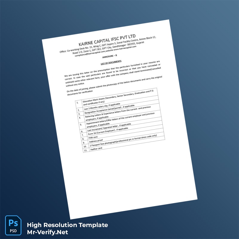 Editable India Karine Capital ISC Pvt Ltd Employment Verification Letter Word and Pdf Template 6 page Editable India Karine Capital ISC Pvt Ltd Employment Verification Letter Word and Pdf Template 6 page