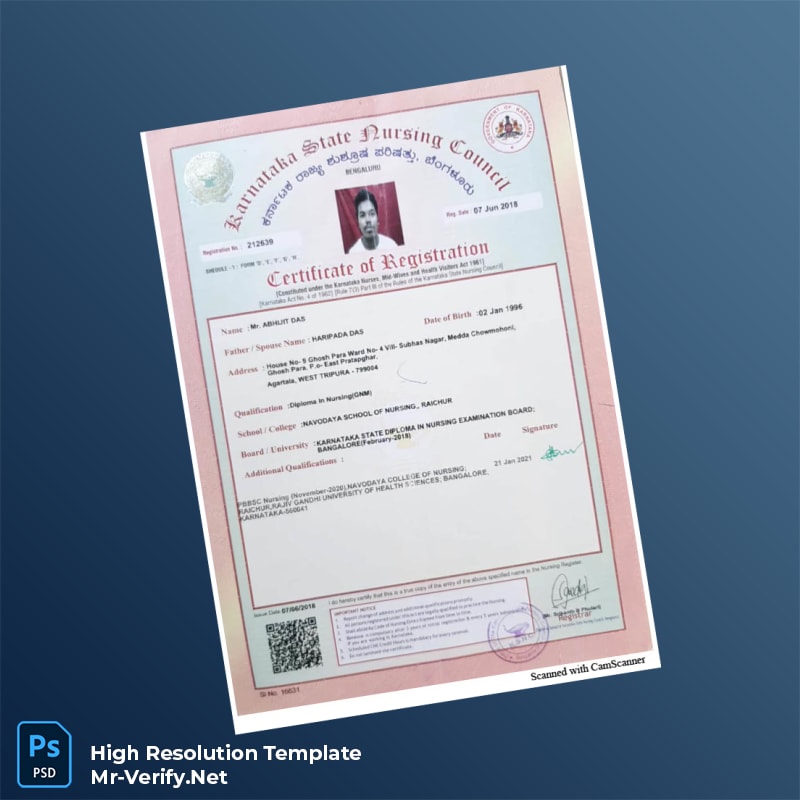 Editable India Karnataka Nursing Council Certificate of Registration Word and Pdf Template Editable India Karnataka Nursing Council Certificate of Registration Word and Pdf Template
