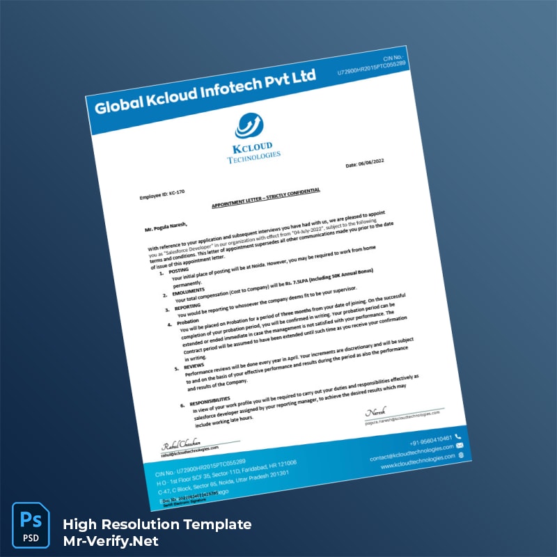 Editable India Kcloud Technologies Employment Verification Letter Word and Pdf Template 4 page Editable India Kcloud Technologies Employment Verification Letter Word and Pdf Template 4 page