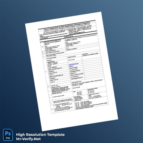 Editable India Kerala State Electronics Development Corporation Ltd Vendor Registration Form Word and Pdf Template 3 page