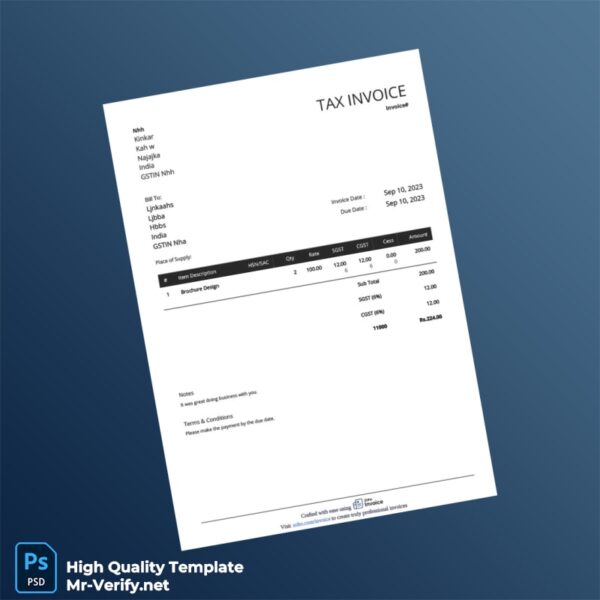 India Kinkar Najajka Invoice Template in Word and PDF formats India Kinkar Najajka Invoice Template in Word and PDF formats