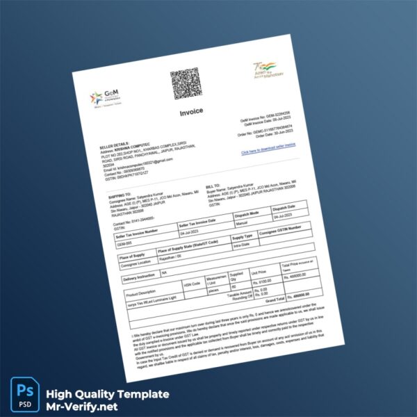 India Krishna Computec Invoice Template in Word and PDF formats 2 page