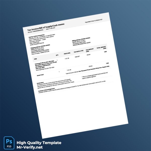 India Krishna Enterprises Invoice Template in Word and PDF formats