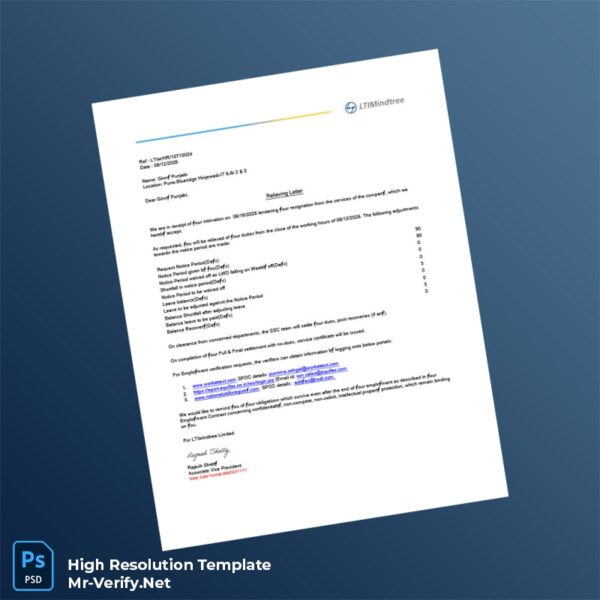 Editable India LTI Mindtree Relieving Letter Word and Pdf Template Editable India LTI Mindtree Relieving Letter Word and Pdf Template