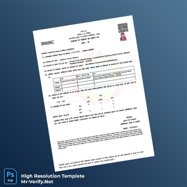 Editable India Labour Department Registration Certificate Word and Pdf Template Editable India Labour Department Registration Certificate Word and Pdf Template