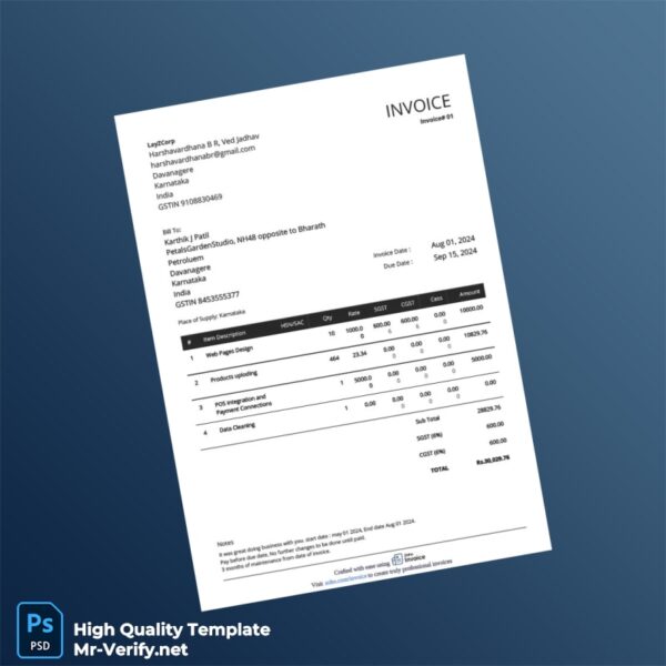 India LayZCorp Invoice Template in Word and PDF formats 2 page India LayZCorp Invoice Template in Word and PDF formats 2 page