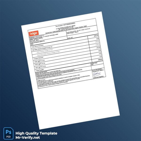 India Le Travenues Technology Limited Tax Invoice Template in Word and PDF formats