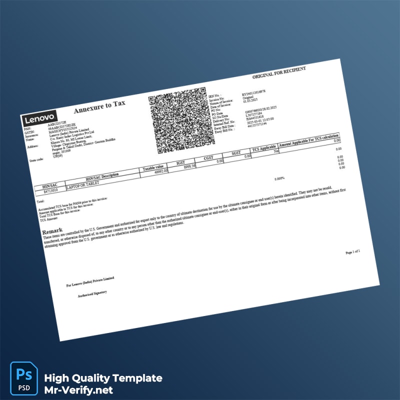 India Lenovo Tax Invoice Template in Word and PDF formats 7 page India Lenovo Tax Invoice Template in Word and PDF formats 7 page