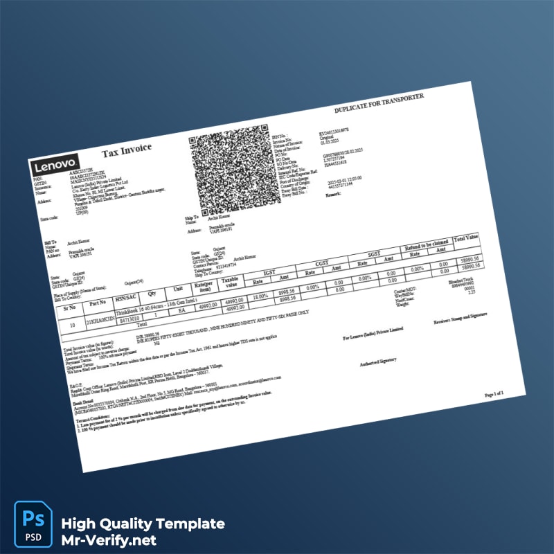 India Lenovo Tax Invoice Template in Word and PDF formats 7 page India Lenovo Tax Invoice Template in Word and PDF formats 7 page