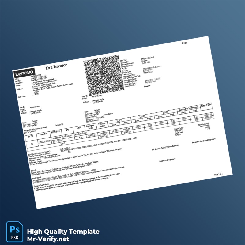 India Lenovo Tax Invoice Template in Word and PDF formats 7 page India Lenovo Tax Invoice Template in Word and PDF formats 7 page