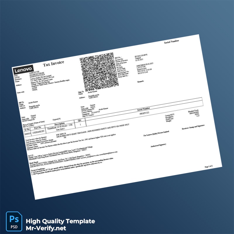 India Lenovo Tax Invoice Template in Word and PDF formats 7 page India Lenovo Tax Invoice Template in Word and PDF formats 7 page