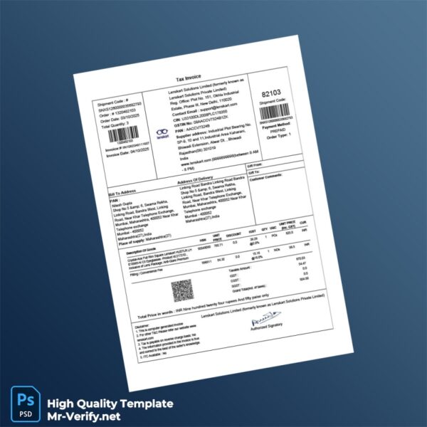 India Lenskart Solutions Limited Invoice Template in Word and PDF formats 2 page