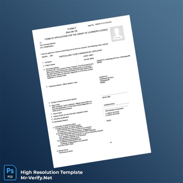 Editable India Licensing Authority Learner s Licence Application Form Word and Pdf Template 3 page Editable India Licensing Authority Learner s Licence Application Form Word and Pdf Template 3 page