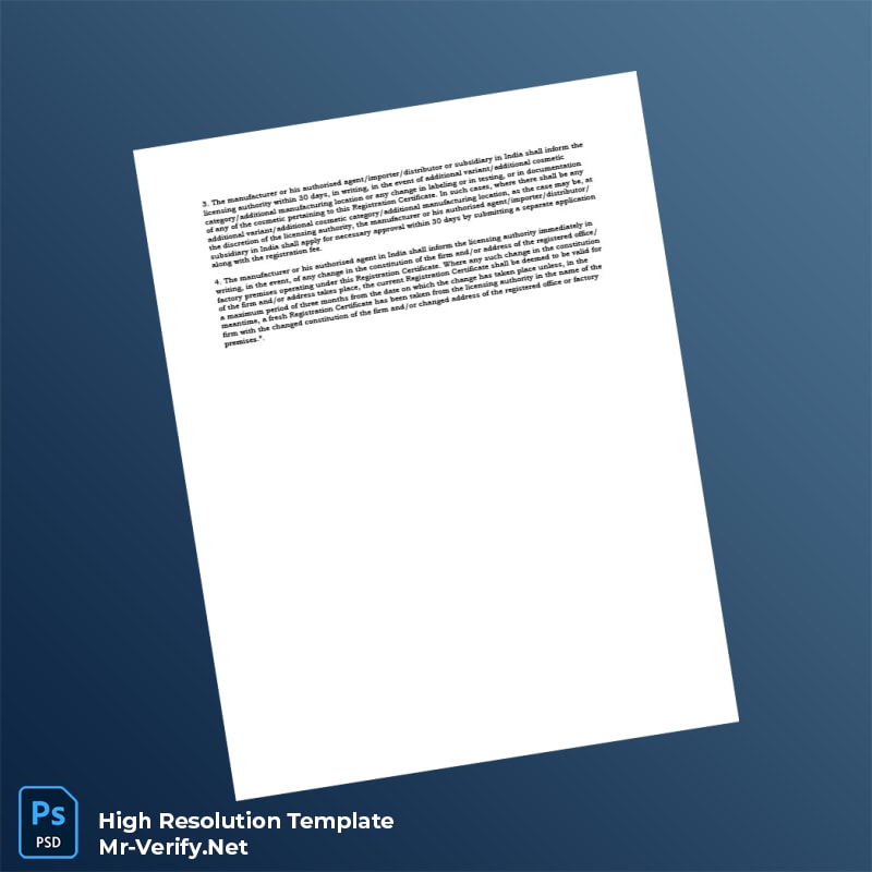 Editable India Licensing Authority Registration Certificate Word and Pdf Template 2 page Editable India Licensing Authority Registration Certificate Word and Pdf Template 2 page