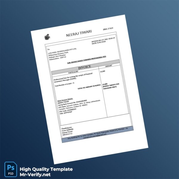 India Live Pixel Technologies Pvt Ltd Invoice Template in Word and PDF formats