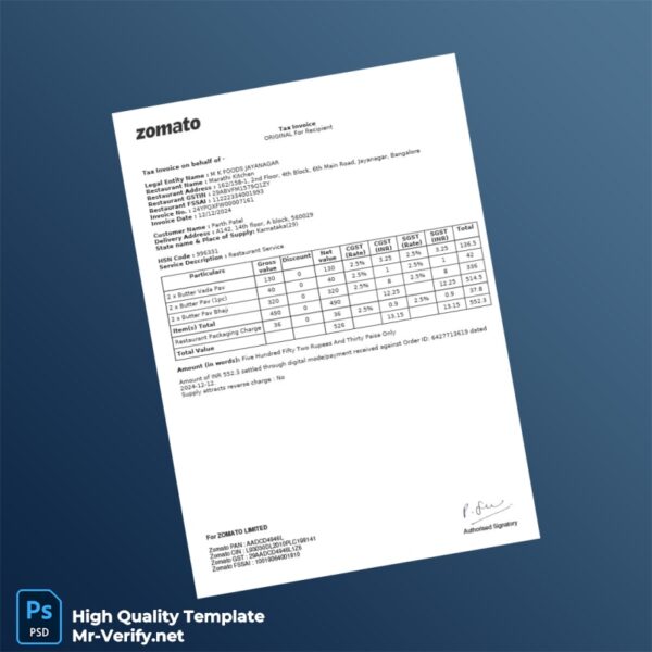 India M K FOODS JAYANAGAR Tax Invoice Template in Word and PDF formats 2 page India M K FOODS JAYANAGAR Tax Invoice Template in Word and PDF formats 2 page