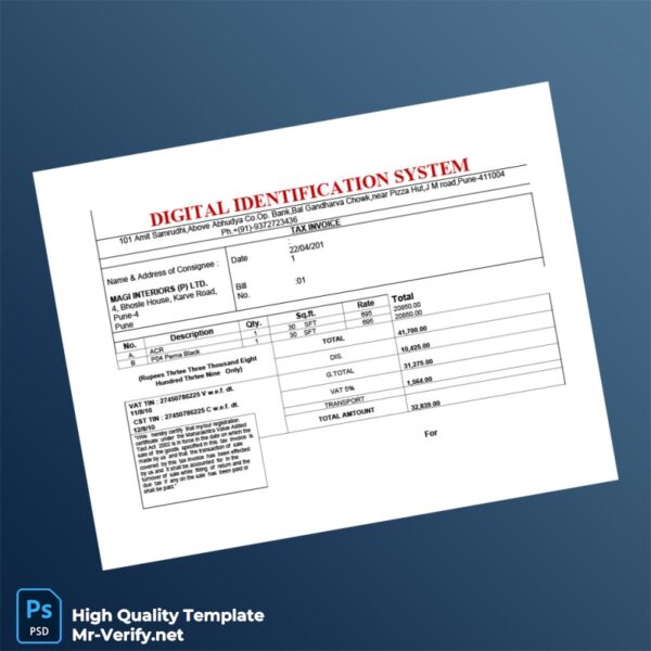 India MAGI INTERIORS Tax Invoice Template in Word and PDF formats 2 page