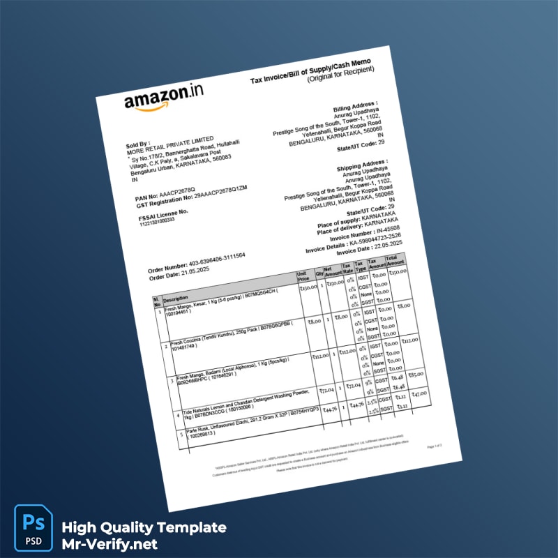 India MORE RETAIL PRIVATE LIMITED Tax Invoice Template in Word and PDF formats 2 page India MORE RETAIL PRIVATE LIMITED Tax Invoice Template in Word and PDF formats 2 page